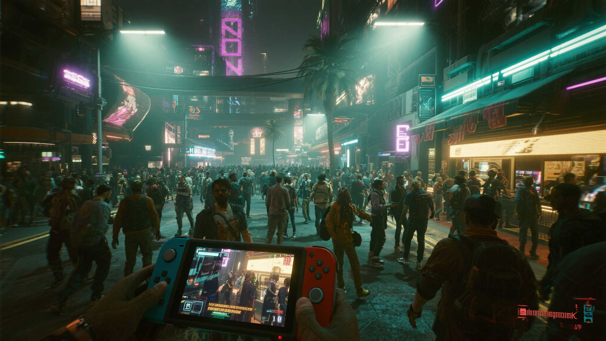 一个典型的案例是夜之城中繁忙的街头场景。